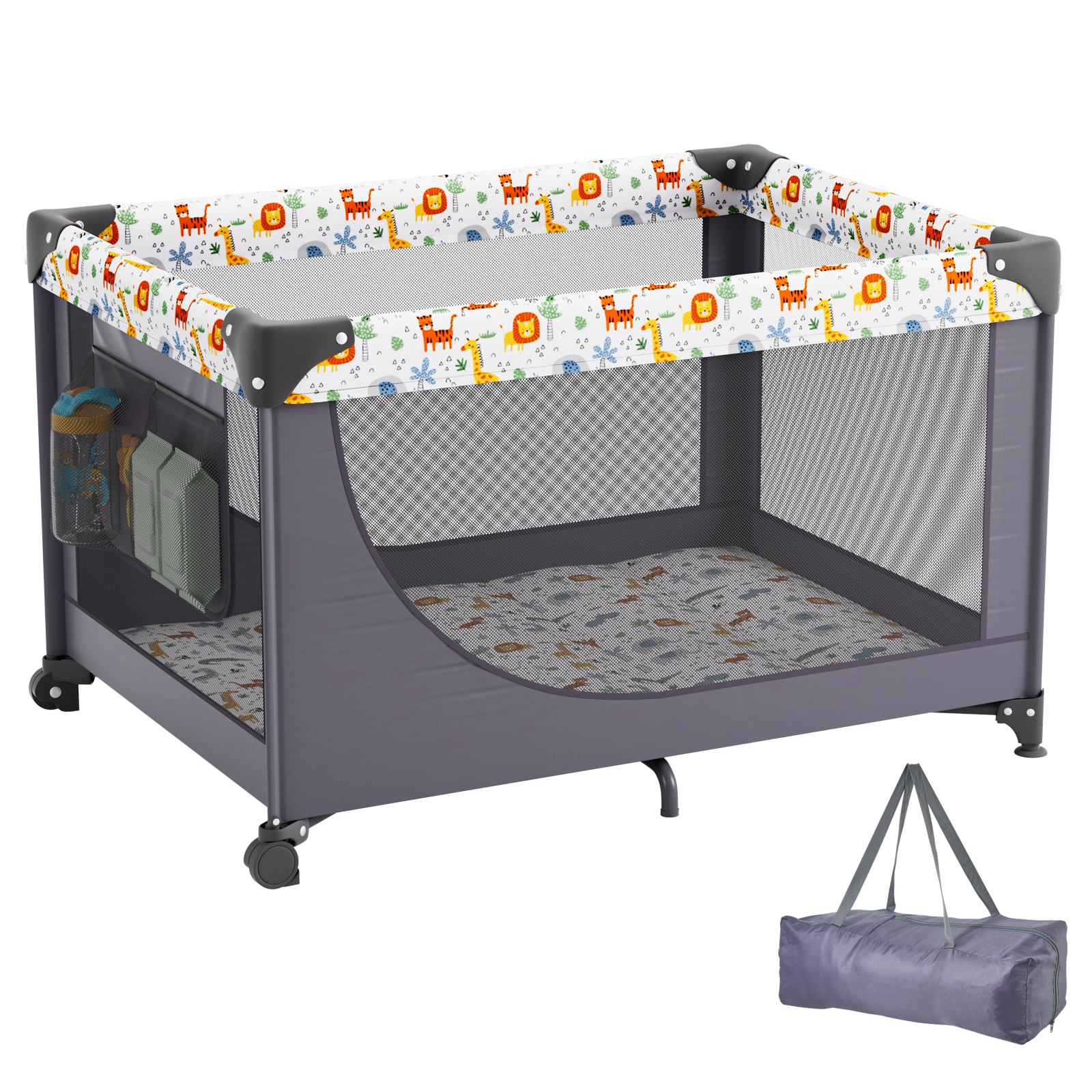 Portable Baby Playpen With Wheels And Quick-folding Mechanism_voghion.com
